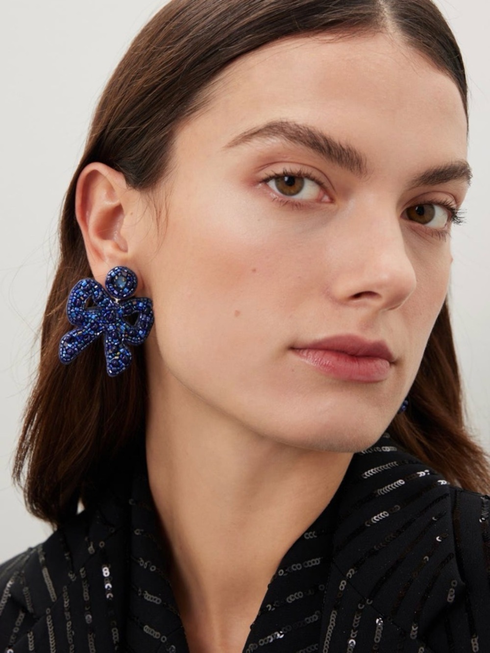 Mignonne Gavigan Blue Beaded Bow Statement Earrings